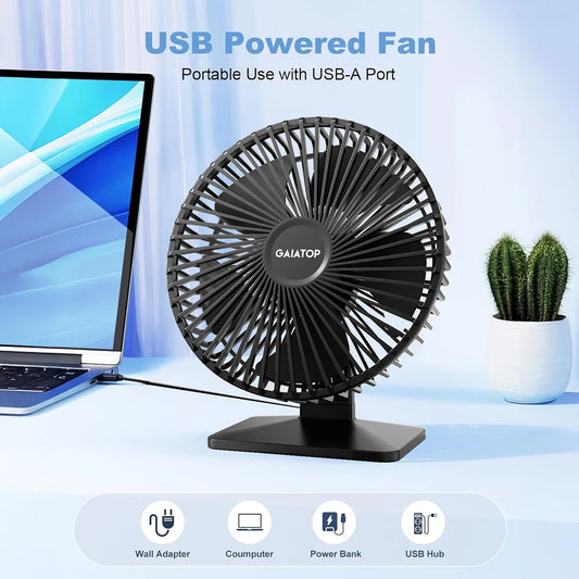 90° Adjustable Quiet Table Fan – Powerful 4-Speed USB Air Circulator