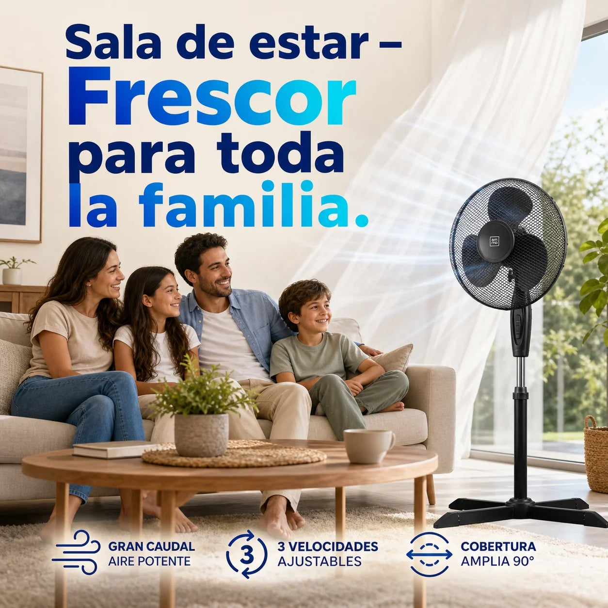 40cm Standing Floor Fan – 3-Speed Quiet Cooling with Height Adjustment