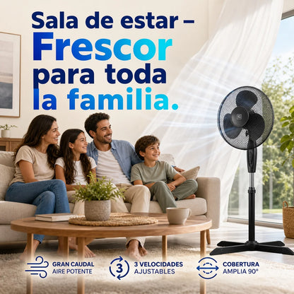 40cm Standing Floor Fan – 3-Speed Quiet Cooling with Height Adjustment