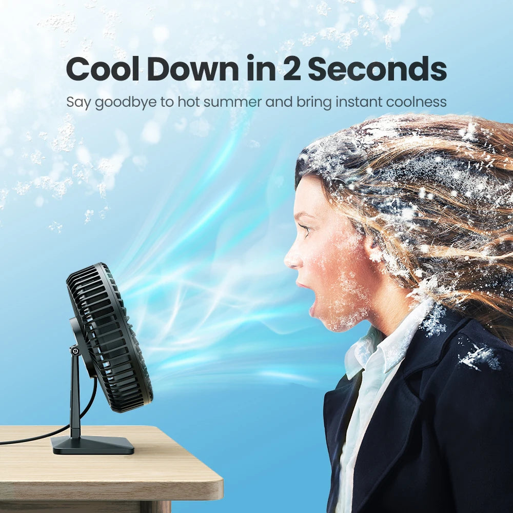 90° Adjustable Quiet Table Fan – Powerful 4-Speed USB Air Circulator