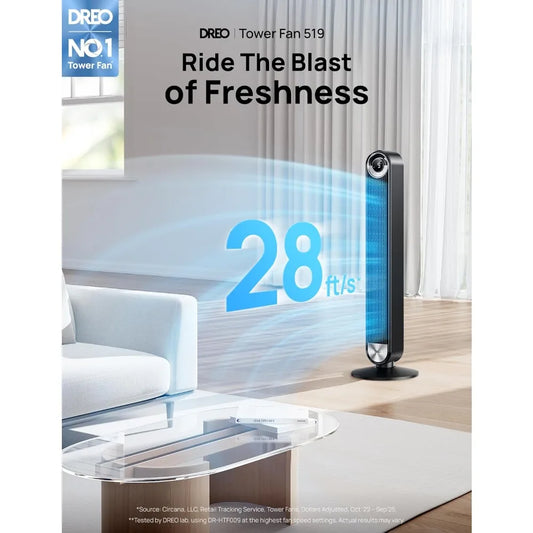 Ultra-Quiet Bladeless Tower Fan – 9-Speed Oscillating Floor Fan with Remote & Smart Cooling