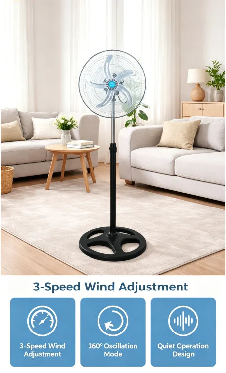 Adjustable Pedestal Standing Fan – 5-Blade Quiet Cooling with Remote