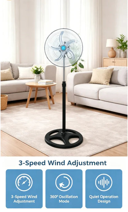 Adjustable Pedestal Standing Fan – 5-Blade Quiet Cooling with Remote
