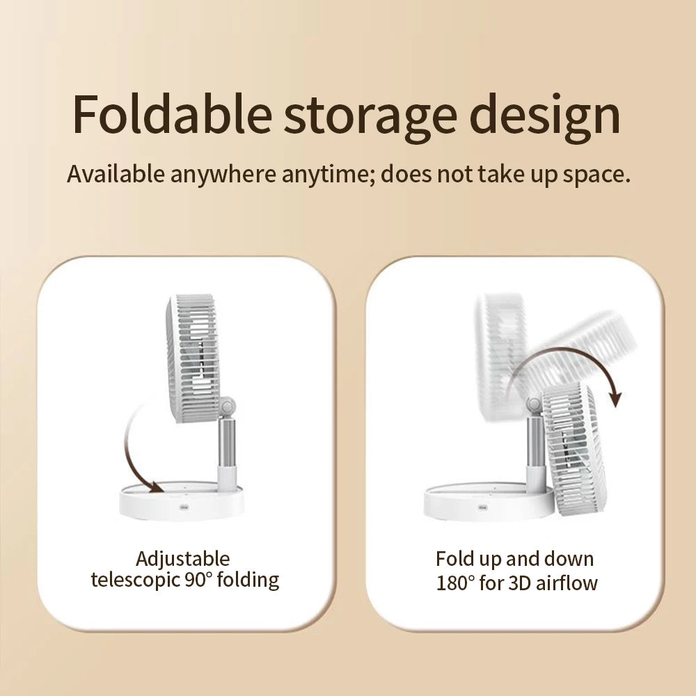 Portable 8-Inch Foldable USB Fan – 4-Speed Rechargeable Floor & Table Fan