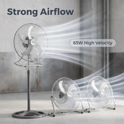 Powerful 65W Turbo Pedestal Fan – Industrial Grade 3-Speed Metal Air Circulator