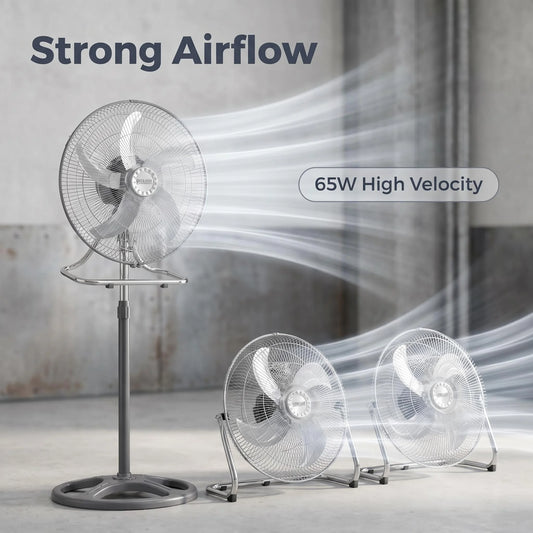 Powerful 65W Turbo Pedestal Fan – Industrial Grade 3-Speed Metal Air Circulator