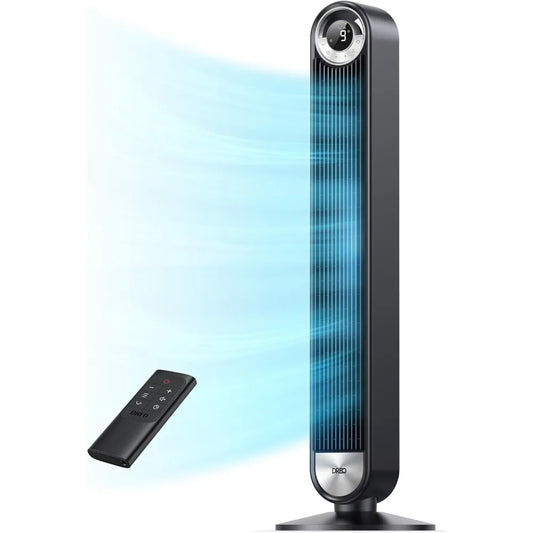 Ultra-Quiet Bladeless Tower Fan – 9-Speed Oscillating Floor Fan with Remote & Smart Cooling