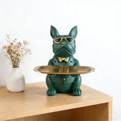 Modern Bulldog Storage Tray Statue – Decorative Resin Organizer for Home Décor