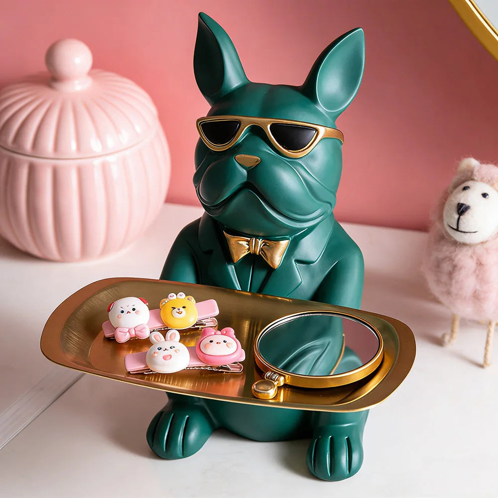 Modern Bulldog Storage Tray Statue – Decorative Resin Organizer for Home Décor