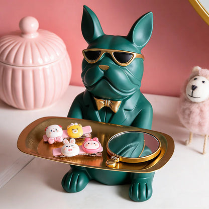 Modern Bulldog Storage Tray Statue – Decorative Resin Organizer for Home Décor