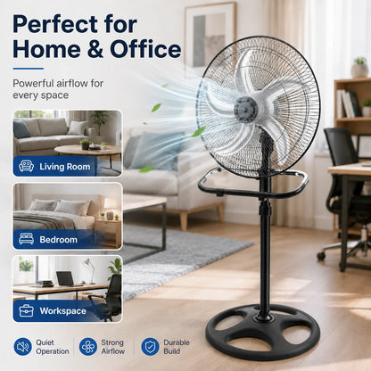 Powerful 65W Turbo Pedestal Fan – Industrial Grade 3-Speed Metal Air Circulator