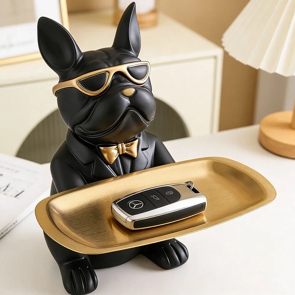 Modern Bulldog Storage Tray Statue – Decorative Resin Organizer for Home Décor