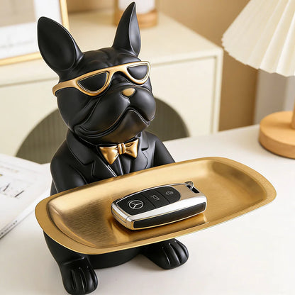 Modern Bulldog Storage Tray Statue – Decorative Resin Organizer for Home Décor