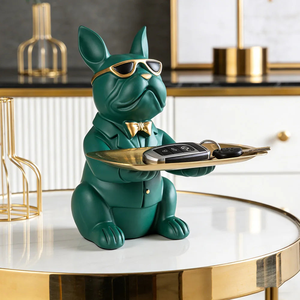 Modern Bulldog Storage Tray Statue – Decorative Resin Organizer for Home Décor