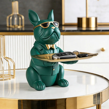 Modern Bulldog Storage Tray Statue – Decorative Resin Organizer for Home Décor