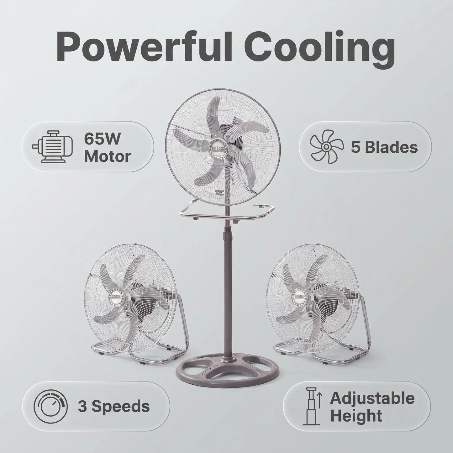 Powerful 65W Turbo Pedestal Fan – Industrial Grade 3-Speed Metal Air Circulator