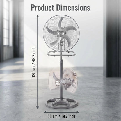 Powerful 65W Turbo Pedestal Fan – Industrial Grade 3-Speed Metal Air Circulator