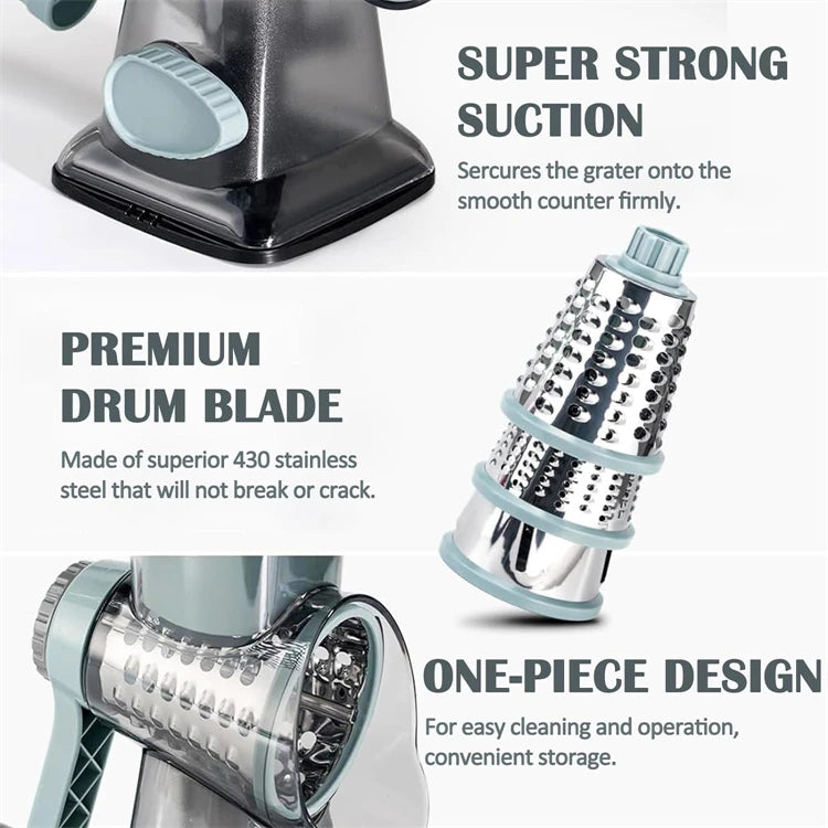 3-in-1 Rotary Cheese Grater & Vegetable Slicer – Manual Kitchen Tool