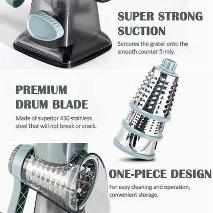 3-in-1 Rotary Cheese Grater & Vegetable Slicer – Manual Kitchen Tool
