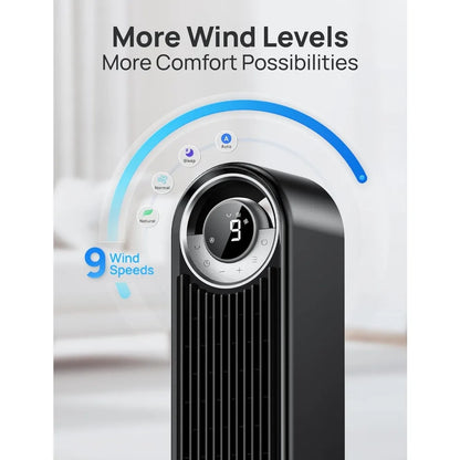 Ultra-Quiet Bladeless Tower Fan – 9-Speed Oscillating Floor Fan with Remote & Smart Cooling