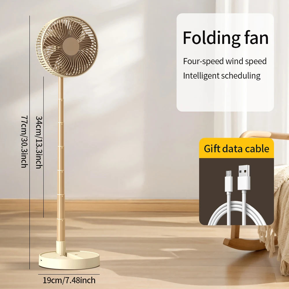 Portable 8-Inch Foldable USB Fan – 4-Speed Rechargeable Floor & Table Fan