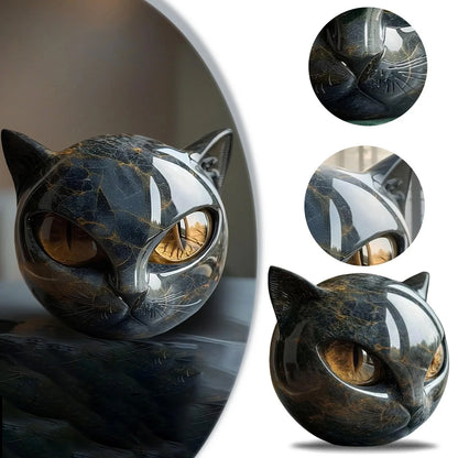 Black Cat Resin Figurine – Modern Marble-Style Decorative Cat Statue