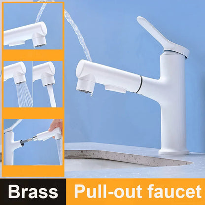 Modern Pull-Out Bathroom Basin Faucet – Solid Brass Hot & Cold Mixer Tap