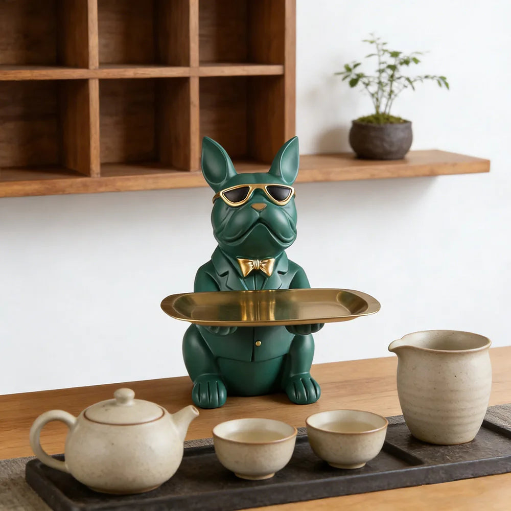 Modern Bulldog Storage Tray Statue – Decorative Resin Organizer for Home Décor