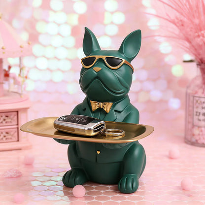 Modern Bulldog Storage Tray Statue – Decorative Resin Organizer for Home Décor