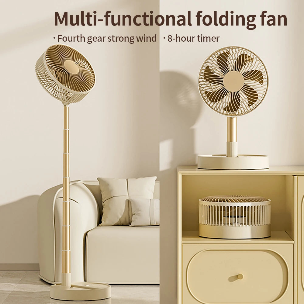 Portable 8-Inch Foldable USB Fan – 4-Speed Rechargeable Floor & Table Fan