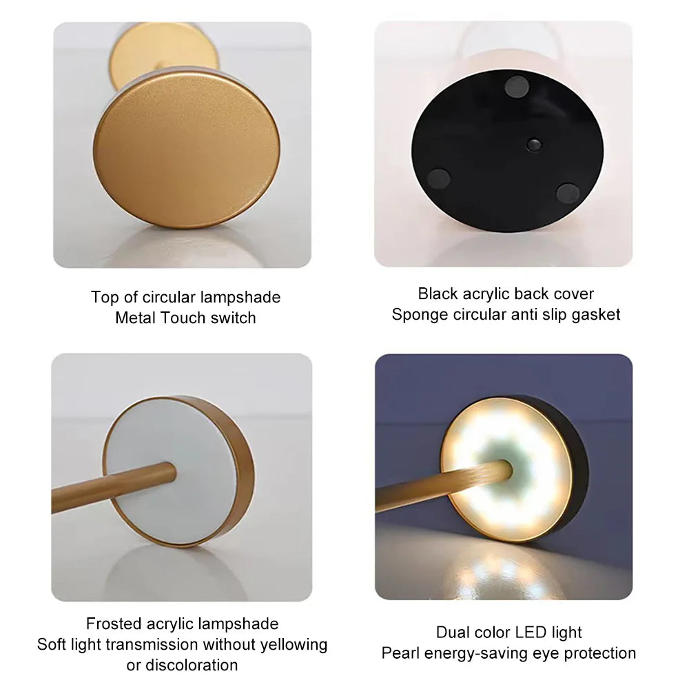 Portable Metal LED Desk Lamp – 3-Color Touch Sensor Night Light