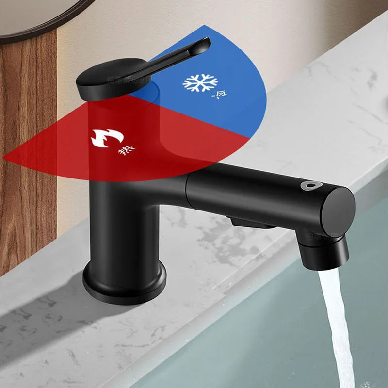 Modern Pull-Out Bathroom Basin Faucet – Solid Brass Hot & Cold Mixer Tap