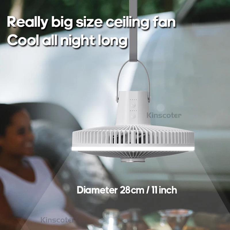 Rechargeable Camping Fan with LED Lighting & Remote – 16-Hour Battery