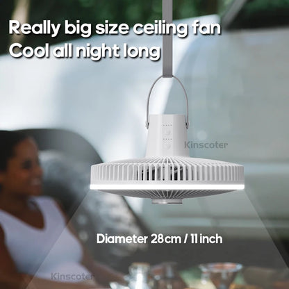 Rechargeable Camping Fan with LED Lighting & Remote – 16-Hour Battery