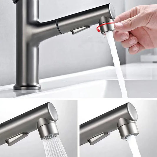 Modern Pull-Out Bathroom Basin Faucet – Solid Brass Hot & Cold Mixer Tap