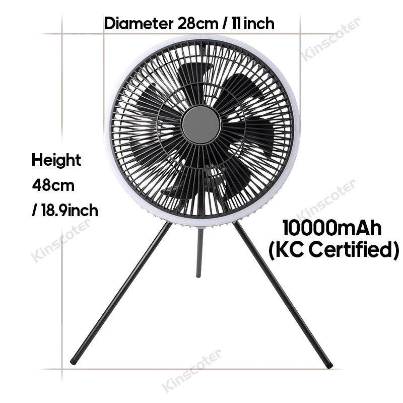 Rechargeable Camping Fan with LED Lighting & Remote – 16-Hour Battery