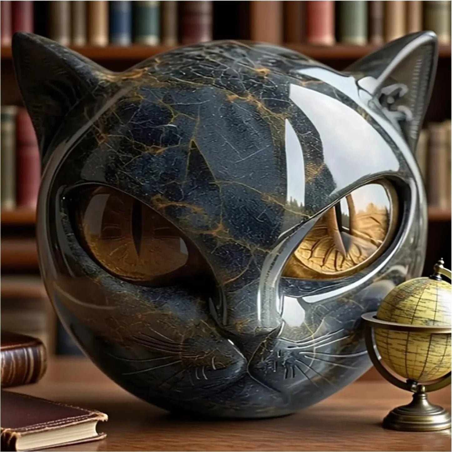 Black Cat Resin Figurine – Modern Marble-Style Decorative Cat Statue