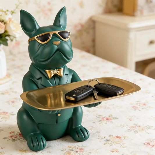 Modern Bulldog Storage Tray Statue – Decorative Resin Organizer for Home Décor