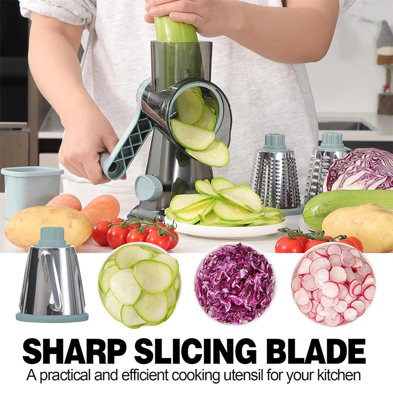 3-in-1 Rotary Cheese Grater & Vegetable Slicer – Manual Kitchen Tool