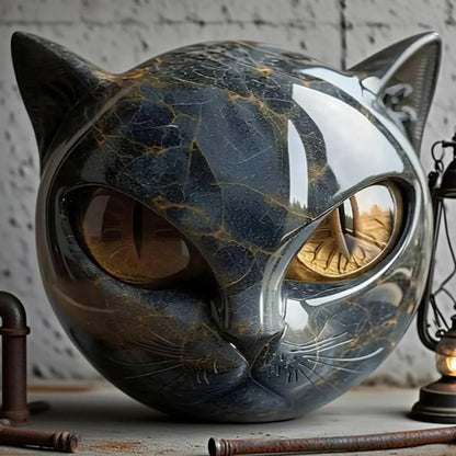Black Cat Resin Figurine – Modern Marble-Style Decorative Cat Statue
