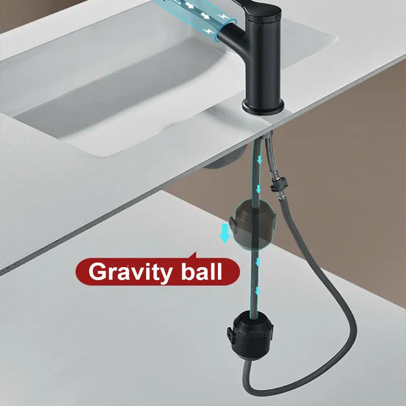 Modern Pull-Out Bathroom Basin Faucet – Solid Brass Hot & Cold Mixer Tap
