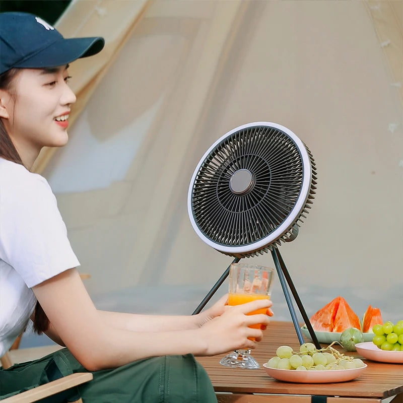Rechargeable Camping Fan with LED Lighting & Remote – 16-Hour Battery