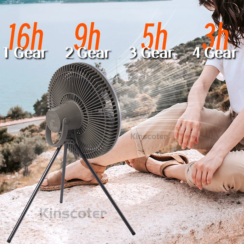 Rechargeable Camping Fan with LED Lighting & Remote – 16-Hour Battery