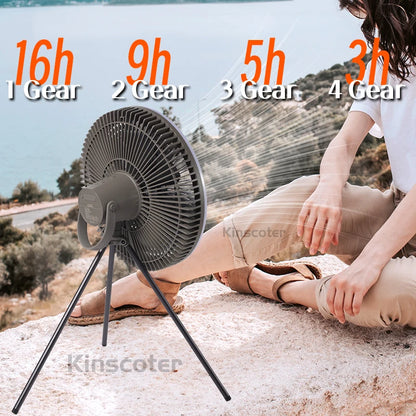 Rechargeable Camping Fan with LED Lighting & Remote – 16-Hour Battery