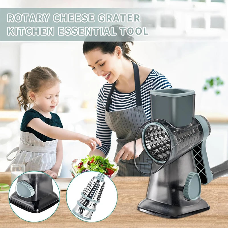 3-in-1 Rotary Cheese Grater & Vegetable Slicer – Manual Kitchen Tool