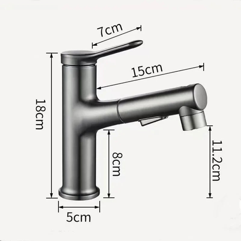 Modern Pull-Out Bathroom Basin Faucet – Solid Brass Hot & Cold Mixer Tap