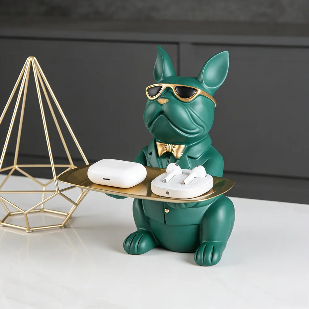 Modern Bulldog Storage Tray Statue – Decorative Resin Organizer for Home Décor