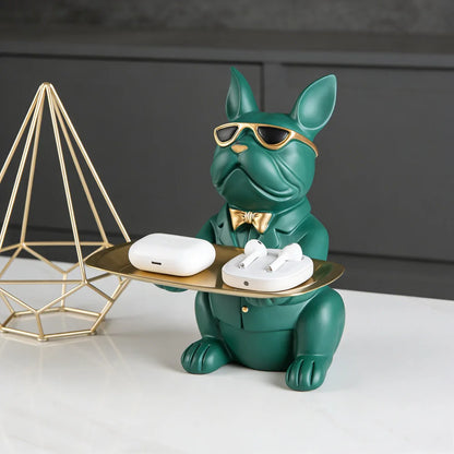 Modern Bulldog Storage Tray Statue – Decorative Resin Organizer for Home Décor