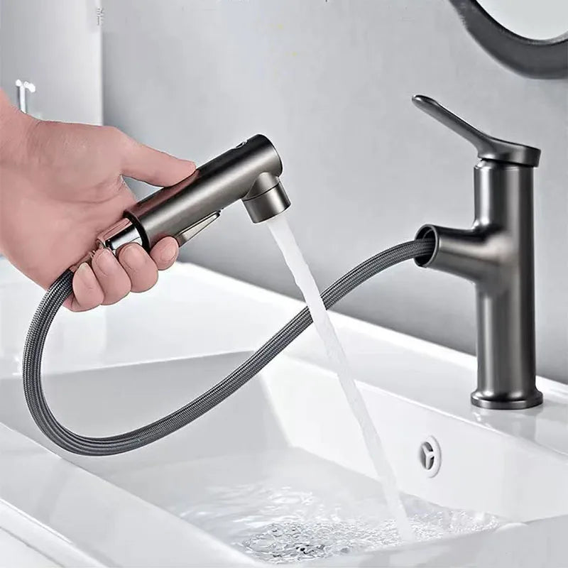 Modern Pull-Out Bathroom Basin Faucet – Solid Brass Hot & Cold Mixer Tap
