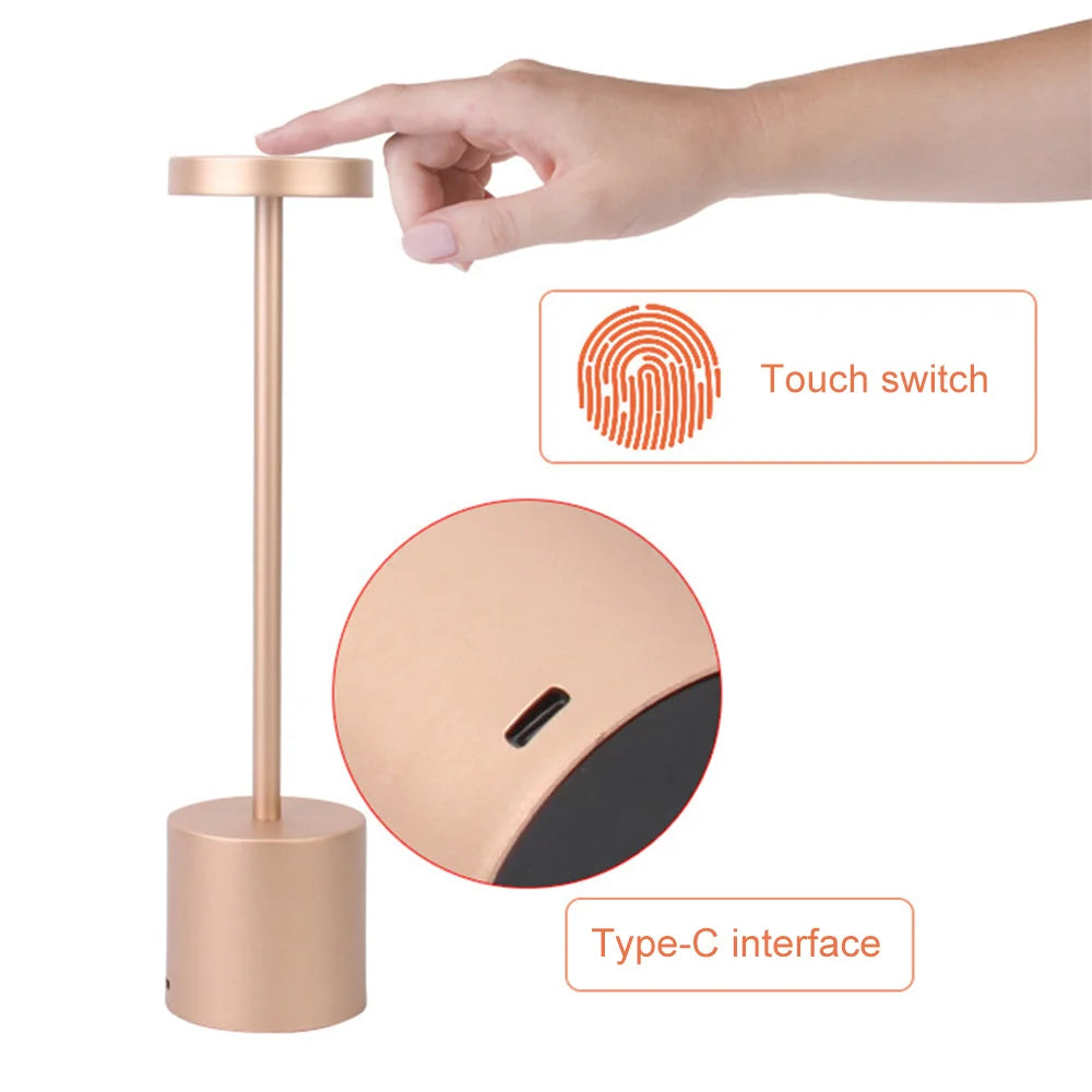 Portable Metal LED Desk Lamp – 3-Color Touch Sensor Night Light